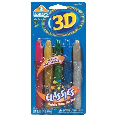 Elmers 5Pk 3D Glitt Pen Asstd E642